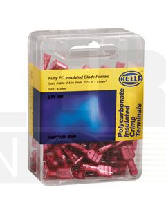 Hella PC Fully Insulated Female Blade Terminals - Red (Pack of 100) (8506)