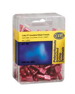 Hella PC Fully Insulated Female Blade Terminals - Red (Pack of 100) (8506)
